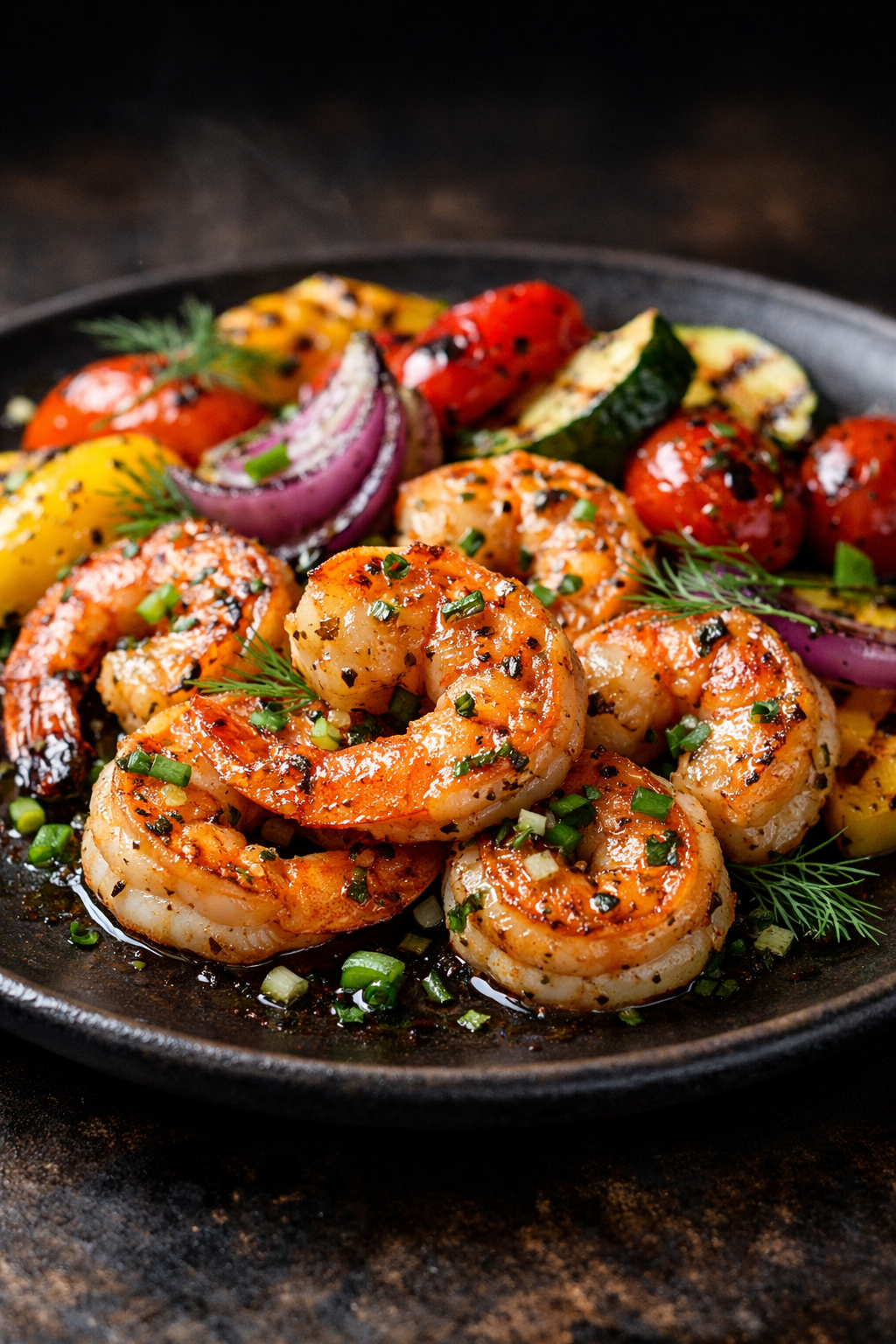 Riesen-Garnelen mit gegrilltem Gemüse