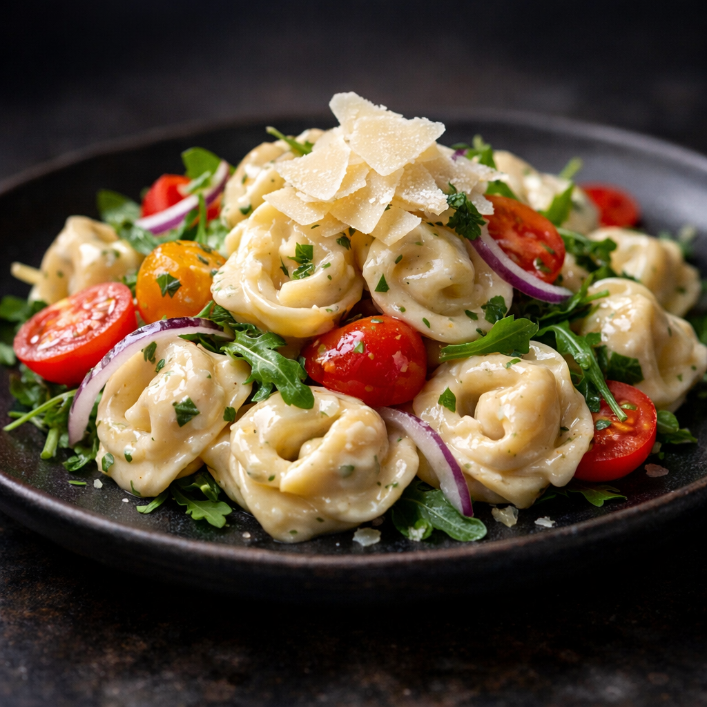 Frischer Tortellinisalat mit Tomaten und Parmesan